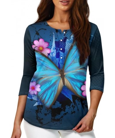 Womens Tops Fashion Tees Blouses Button Pullover Sweatshirt Henley Shirts 3/4 Sleeve Clothing Blue Butterfly Maple Leaf $14.2...