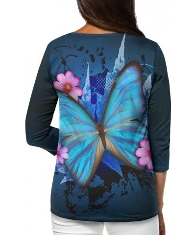 Womens Tops Fashion Tees Blouses Button Pullover Sweatshirt Henley Shirts 3/4 Sleeve Clothing Blue Butterfly Maple Leaf $14.2...