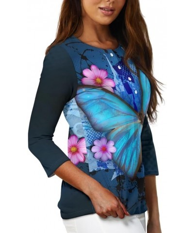 Womens Tops Fashion Tees Blouses Button Pullover Sweatshirt Henley Shirts 3/4 Sleeve Clothing Blue Butterfly Maple Leaf $14.2...