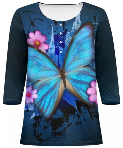 Womens Tops Fashion Tees Blouses Button Pullover Sweatshirt Henley Shirts 3/4 Sleeve Clothing Blue Butterfly Maple Leaf $14.2...