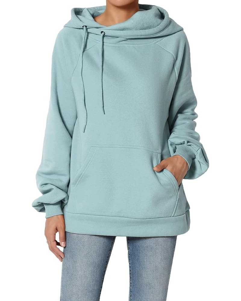 Side Drawstring Cozy Fleece Relaxed Fit Hooded Pullover Sweatshirts Dusty Blue $14.28 Hoodies & Sweatshirts