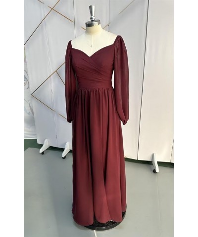 Long Sleeve Bridesmaid Dresses with Slit for Women Sweetheart Ruched Chiffon Formal Gown Dusty Rose $32.99 Dresses