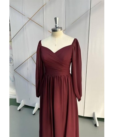 Long Sleeve Bridesmaid Dresses with Slit for Women Sweetheart Ruched Chiffon Formal Gown Dusty Rose $32.99 Dresses