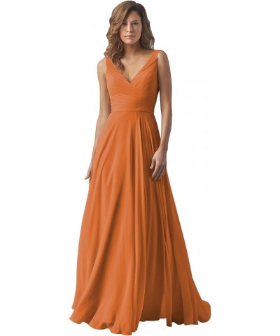 Chiffon Bridesmaid Dresses Long for Women A Line Ruched Formal Porm Evening Gowns Orange $29.14 Dresses