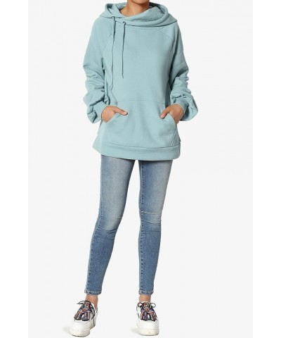 Side Drawstring Cozy Fleece Relaxed Fit Hooded Pullover Sweatshirts Dusty Blue $14.28 Hoodies & Sweatshirts