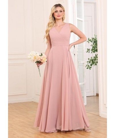 Chiffon Bridesmaid Dresses Long for Women A Line Ruched Formal Porm Evening Gowns Orange $29.14 Dresses