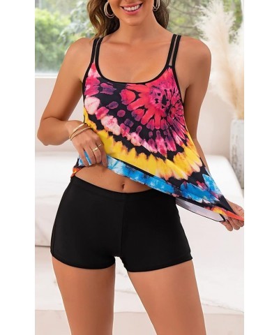 Tankini Swimsuits for Women Two Piece Bathing Suits Tummy Control Long Torso Tank Tops with Shorts Brown Stripes $20.24 Swims...