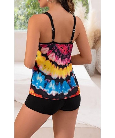 Tankini Swimsuits for Women Two Piece Bathing Suits Tummy Control Long Torso Tank Tops with Shorts Brown Stripes $20.24 Swims...