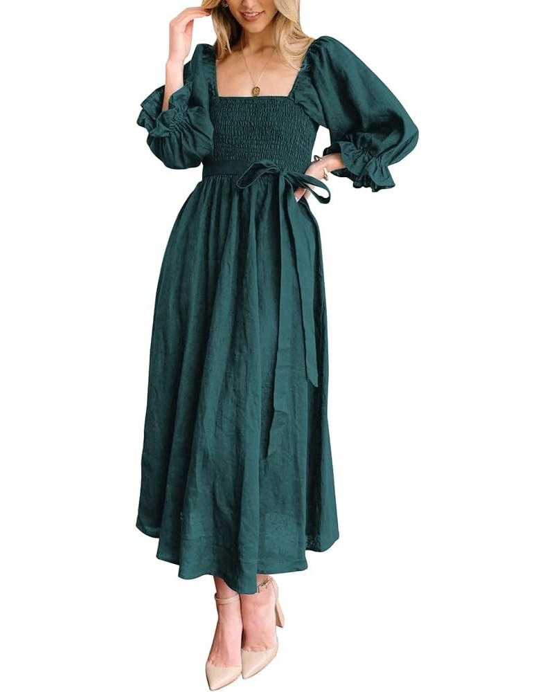 Womens Summer Half Ruffle Lantern Sleeve Dress with Belt Ladies Casual Multi Wear Maxi Elegant Dresses Dark Green $20.25 Dresses