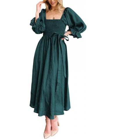 Womens Summer Half Ruffle Lantern Sleeve Dress with Belt Ladies Casual Multi Wear Maxi Elegant Dresses Dark Green $20.25 Dresses