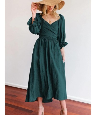 Womens Summer Half Ruffle Lantern Sleeve Dress with Belt Ladies Casual Multi Wear Maxi Elegant Dresses Dark Green $20.25 Dresses