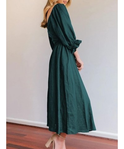 Womens Summer Half Ruffle Lantern Sleeve Dress with Belt Ladies Casual Multi Wear Maxi Elegant Dresses Dark Green $20.25 Dresses