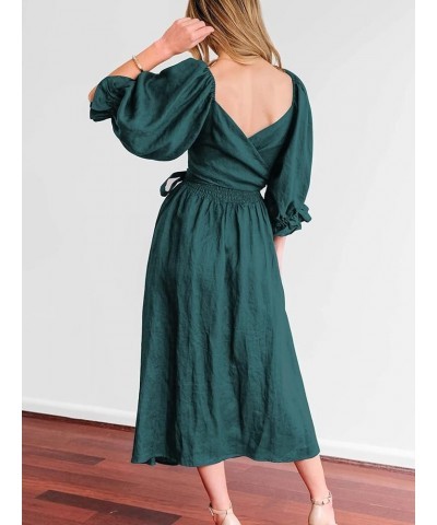 Womens Summer Half Ruffle Lantern Sleeve Dress with Belt Ladies Casual Multi Wear Maxi Elegant Dresses Dark Green $20.25 Dresses