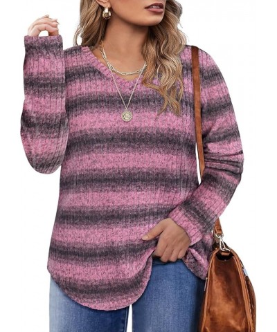 Plus Size Tops for Women Long Sleeve V/Cowl Neck Lightweight Sweatshirts Pullover Tunics Sweaters Fall Winter XL-5XL 03-pink ...