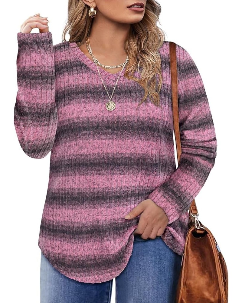 Plus Size Tops for Women Long Sleeve V/Cowl Neck Lightweight Sweatshirts Pullover Tunics Sweaters Fall Winter XL-5XL 03-pink ...