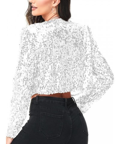 Womens Shiny Sequin Long Sleeve Cropped Blazer Bolero Shrug White $19.40 Sweaters