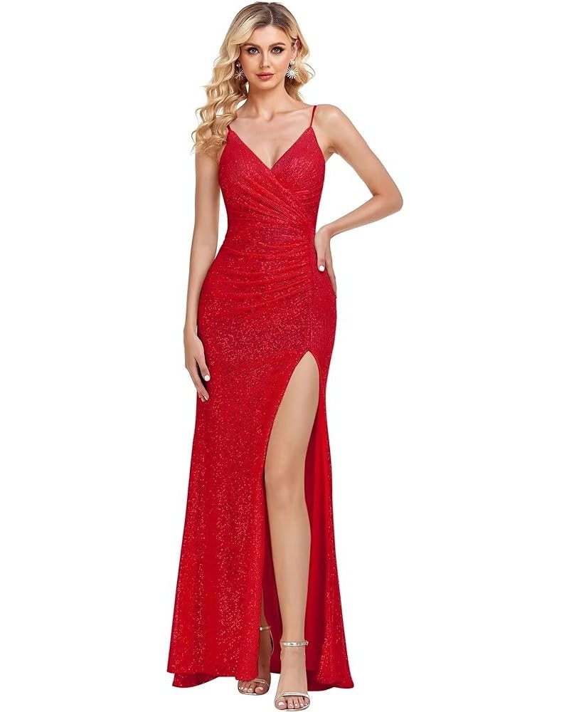 Sparkly Mermaid Prom Dresses Long Formal Sequin Gowns and Evening Dresses for Women Red $33.00 Dresses