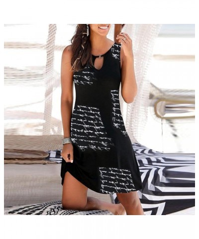 Dresses for Women, Womens Fashion Casual Floral Print Hollow Out V-Neck Summer Loose Beach Short Sleeveless Tank Dress Z03_bl...