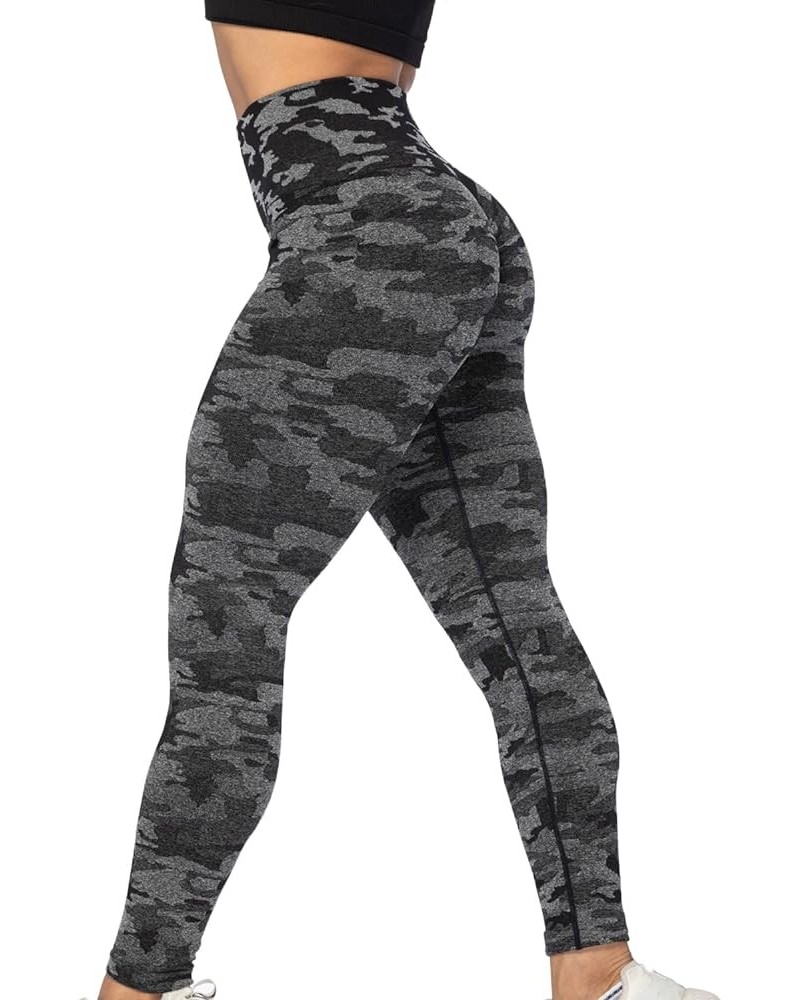 Scrunch Butt Lifting Leggings for Women High Waisted Seamless Workout Leggings Gym Yoga Pants Camo Black $14.28 Activewear