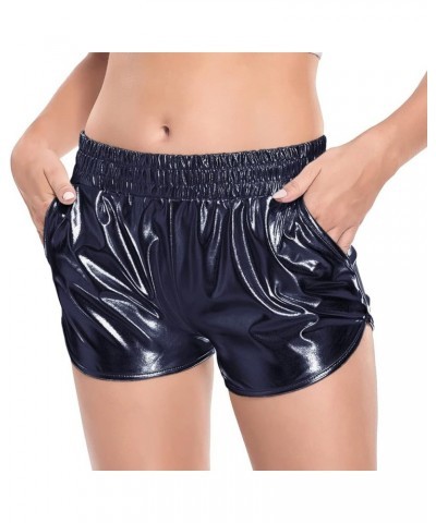 Women's Metallic Shorts Shiny Pants with Elastic Waist Hot Rave Dance Black $9.24 Activewear