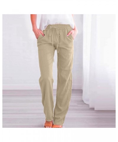 Women's Cotton Linen Pants Drawstring Causal Summer Pants Elastic Waist Trousers Trendy Baggy Laides Outfits 2023 J013-beige ...