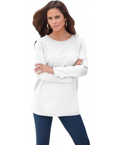 Women's Plus Size Long-Sleeve Crewneck Ultimate Tee Shirt White $14.46 T-Shirts