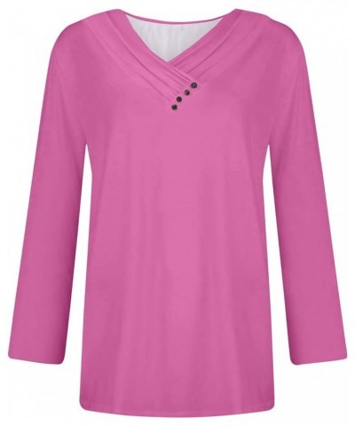 Shirts for Women,Women'S Pleated Button V Neck Tops Loose Long Sleeve Sweatshirt Pullover Comfy Fall T-Shirts 2-hot Pink $9.0...