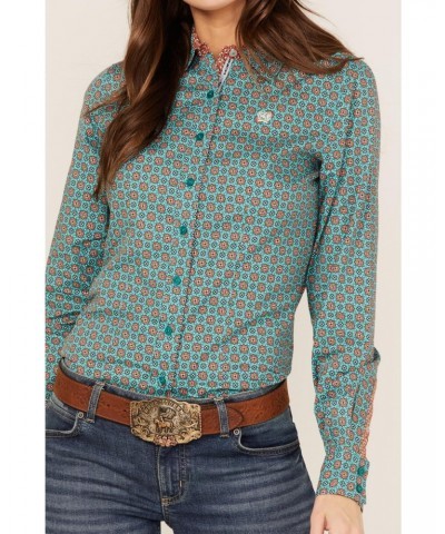 Womens MSW9165024 L/S PRINT 8/22 S Green $20.51 Blouses