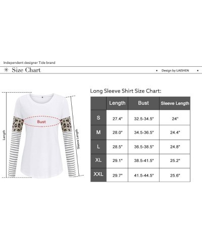 Women's Leopard Print Patchwork Color Block Tunic Round Neck Long Sleeve T Shirts Striped Causal Blouses Tops White-20w010 $1...