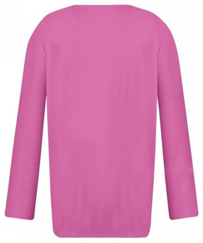 Shirts for Women,Women'S Pleated Button V Neck Tops Loose Long Sleeve Sweatshirt Pullover Comfy Fall T-Shirts 2-hot Pink $9.0...