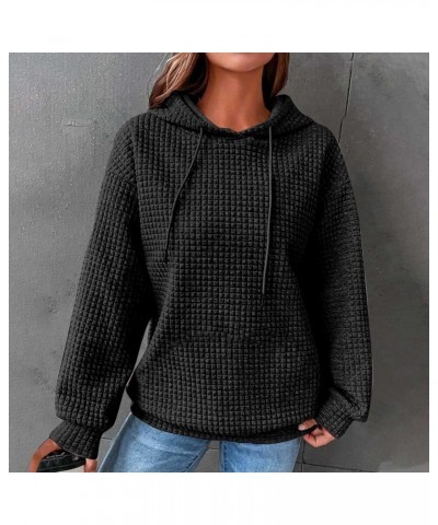 Hoodies for Women Dressy Casual Long Sleeve Knit Drawstring Sweatshirt 2023 Fashion Solid Comfy Pullover with Pocket A 13_bla...