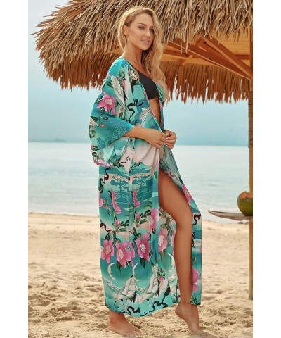 Tie Dye Swimsuit Cover up Open Front Beach Coverup Long Kimono Lightweight Summer Swimwear Cover Ups for Women Green Floral $...