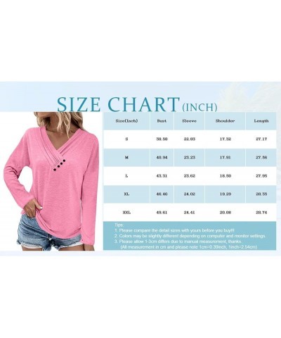 Shirts for Women,Women'S Pleated Button V Neck Tops Loose Long Sleeve Sweatshirt Pullover Comfy Fall T-Shirts 2-hot Pink $9.0...