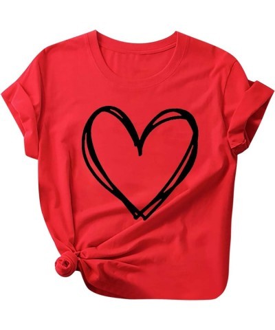 Valentines Day Shirts for Women Short Sleeve Crewneck Love Print Tee Tops Casual Loose T-Shirts 2024 Trendy Blouses A 05(vale...