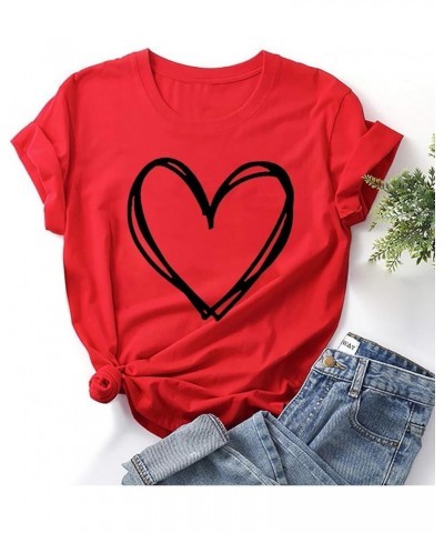 Valentines Day Shirts for Women Short Sleeve Crewneck Love Print Tee Tops Casual Loose T-Shirts 2024 Trendy Blouses A 05(vale...