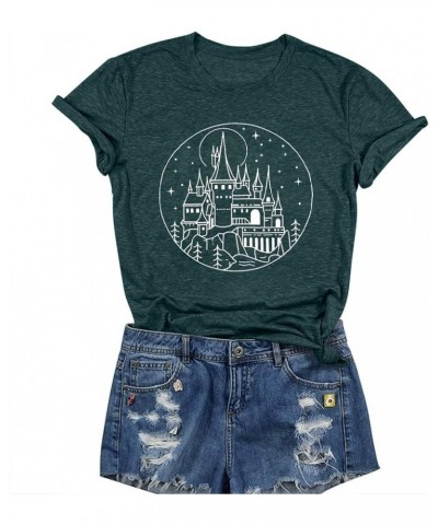 Magical Castle Shirt Women Wizard Shirt Cute Family Vacation T-Shirt Fantasy Short Sleeve Tops Green $13.79 T-Shirts