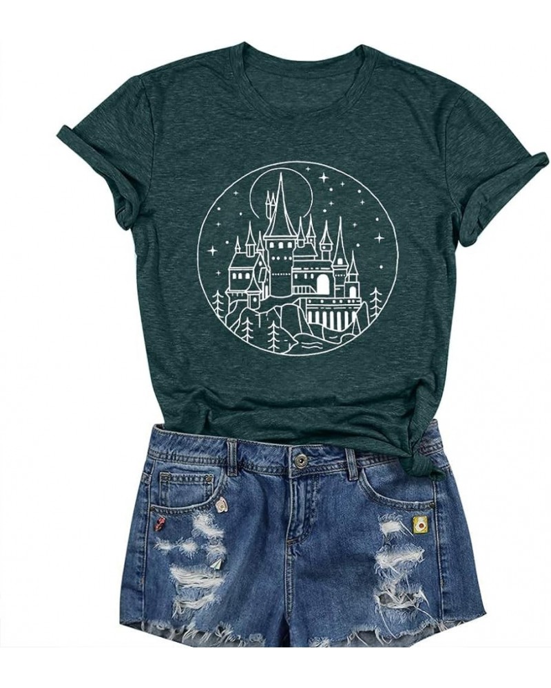 Magical Castle Shirt Women Wizard Shirt Cute Family Vacation T-Shirt Fantasy Short Sleeve Tops Green $13.79 T-Shirts