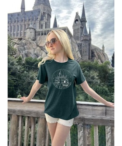 Magical Castle Shirt Women Wizard Shirt Cute Family Vacation T-Shirt Fantasy Short Sleeve Tops Green $13.79 T-Shirts