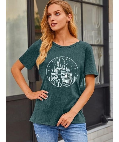 Magical Castle Shirt Women Wizard Shirt Cute Family Vacation T-Shirt Fantasy Short Sleeve Tops Green $13.79 T-Shirts