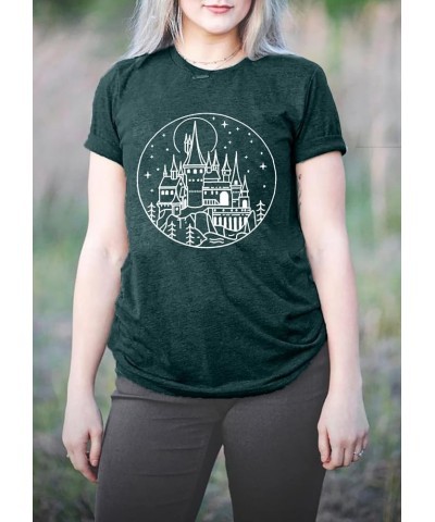 Magical Castle Shirt Women Wizard Shirt Cute Family Vacation T-Shirt Fantasy Short Sleeve Tops Green $13.79 T-Shirts