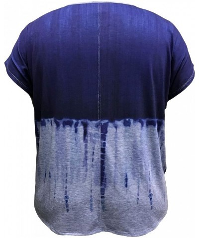 Women and Plus Size Crew Neck Dolman Short Sleeve Print Top (Small-5X) Blue Tie-dye $8.31 Shirts