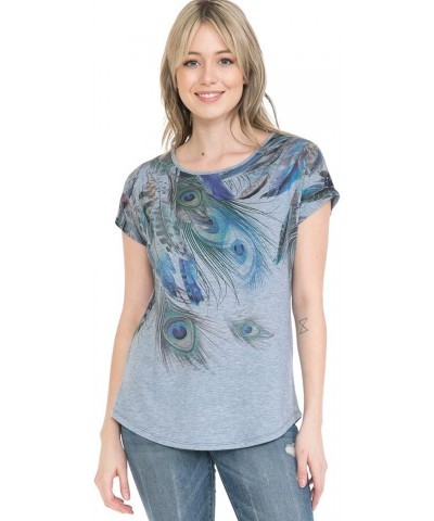 Women and Plus Size Crew Neck Dolman Short Sleeve Print Top (Small-5X) Blue Tie-dye $8.31 Shirts