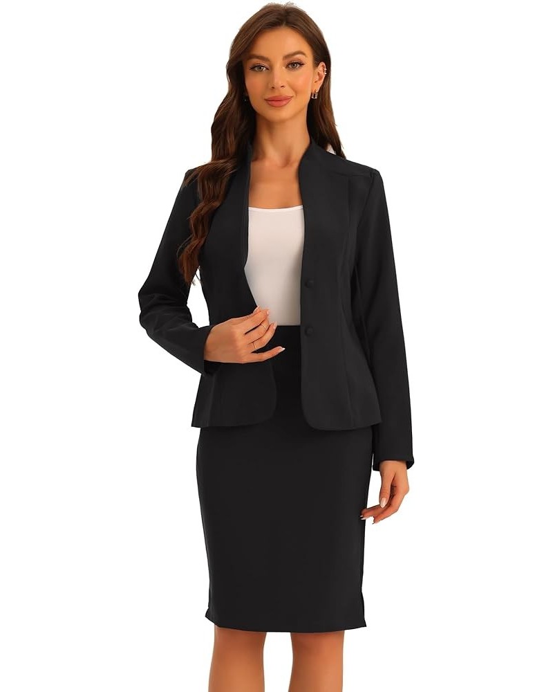 2pc Business Sets for Women's Collarless Blazer and Formal Pencil Skirt Suit Black $32.41 Suits