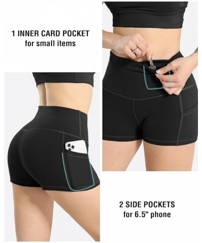 Spandex Shorts for Women with Pockets,Women's High Waisted Yoga Workout Booty Shorts 3 in 5packs - Black/Black/Black/Black/Bl...