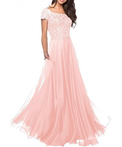 Mother of The Bride Dress Short Sleeves Laces Chiffon A Line Long Formal Evening Gown Party Dress GQ18 Blush $33.18 Dresses