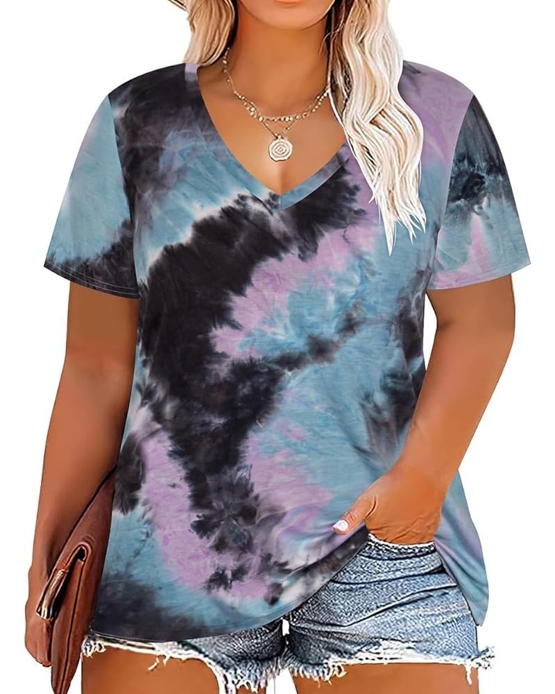 Womens Plus Size Tops Short Sleeve Shirts V Neck Tunic Floral/Aniaml Blouses XL-5X Vneck-tie Dye Bpb $12.90 Tops