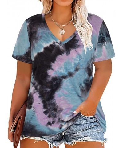 Womens Plus Size Tops Short Sleeve Shirts V Neck Tunic Floral/Aniaml Blouses XL-5X Vneck-tie Dye Bpb $12.90 Tops