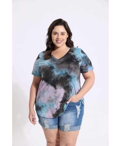 Womens Plus Size Tops Short Sleeve Shirts V Neck Tunic Floral/Aniaml Blouses XL-5X Vneck-tie Dye Bpb $12.90 Tops