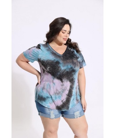 Womens Plus Size Tops Short Sleeve Shirts V Neck Tunic Floral/Aniaml Blouses XL-5X Vneck-tie Dye Bpb $12.90 Tops