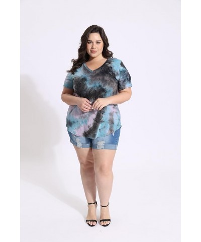 Womens Plus Size Tops Short Sleeve Shirts V Neck Tunic Floral/Aniaml Blouses XL-5X Vneck-tie Dye Bpb $12.90 Tops